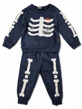 Lila & Jack Halloween Skeleton 2-Piece Fleece Sweatshirt Pants Set Navy 2T EUC